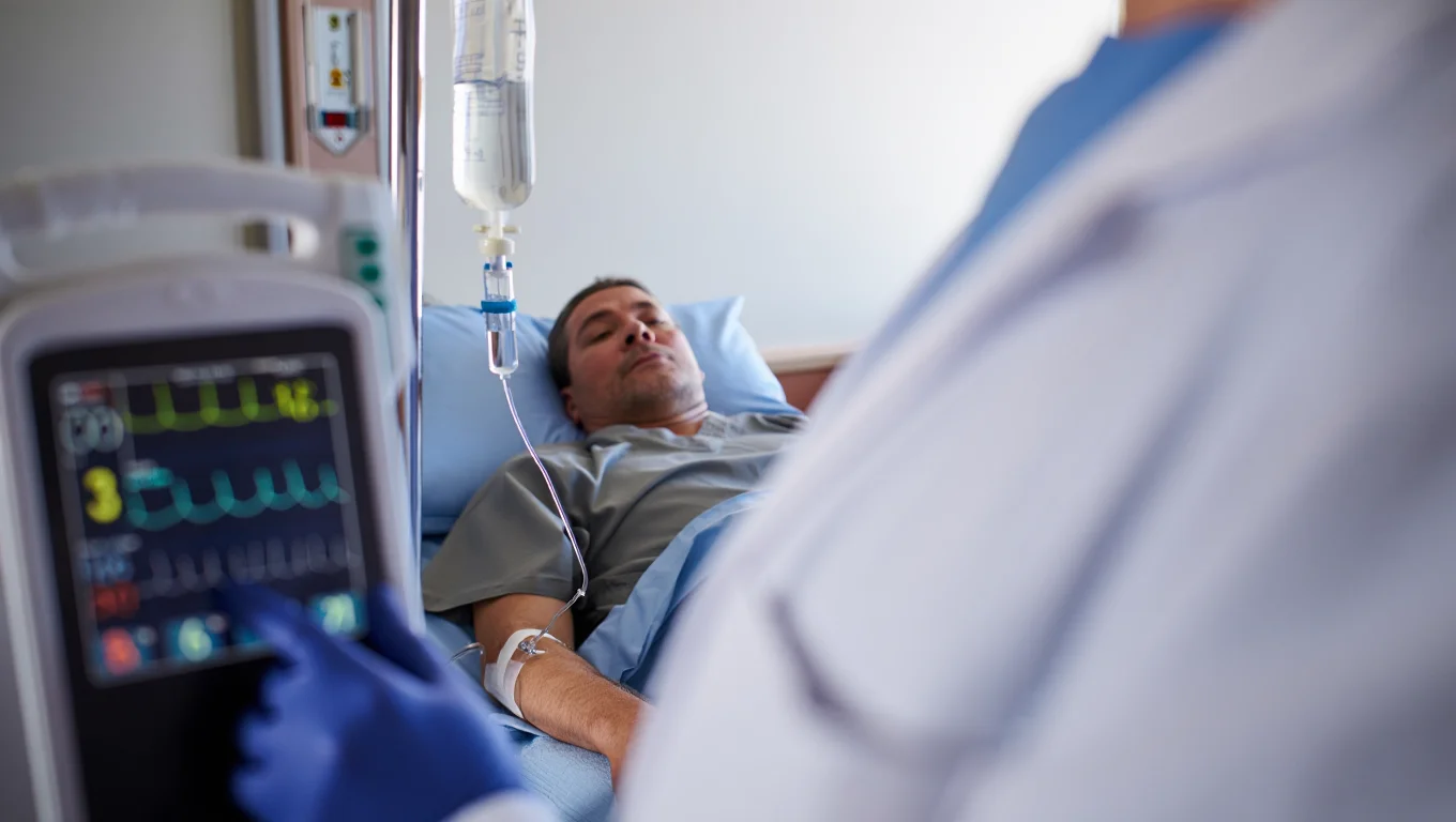 Мужчина под присмотром врачей в клинике